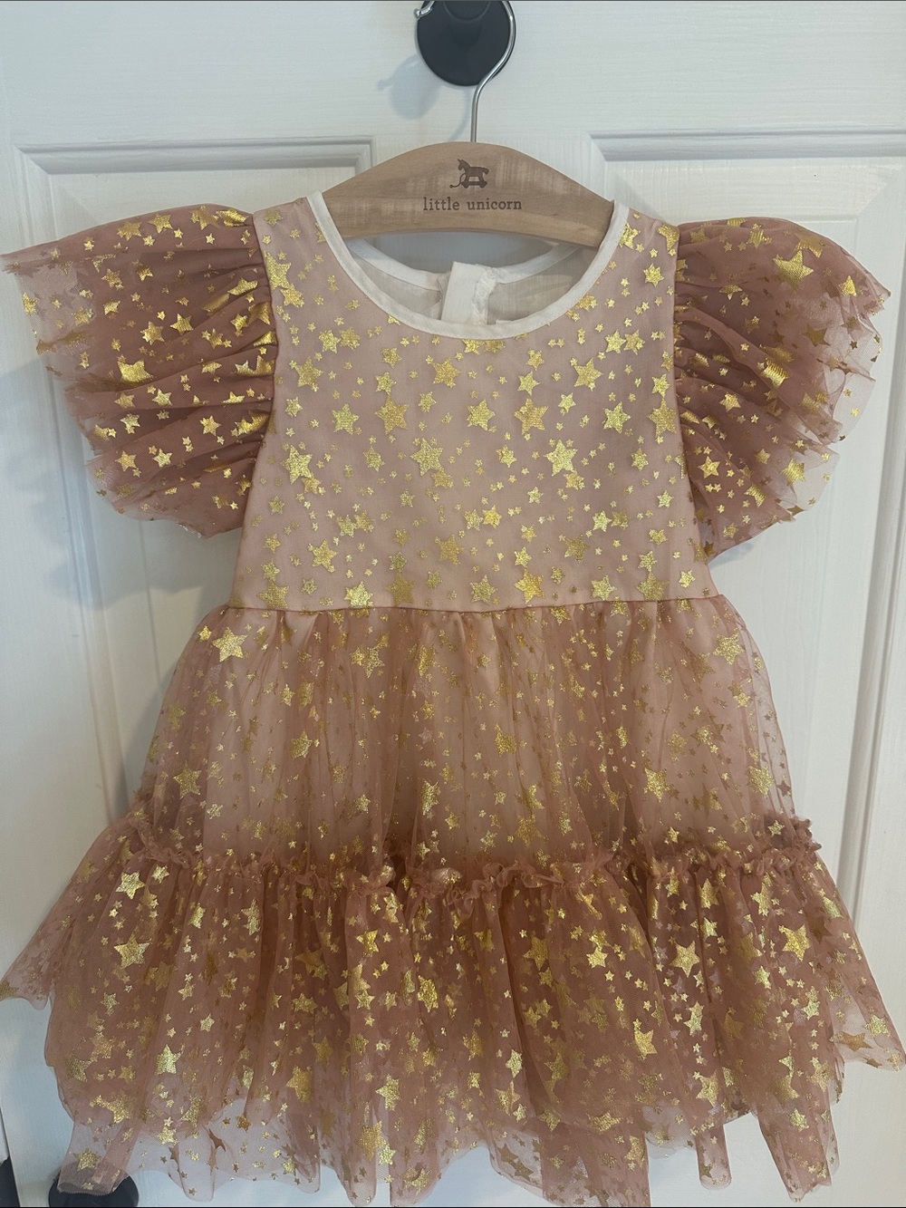 Lola & The Boys Girls Goldie Sparkle Star Tulle Party Dress in Rose Gold - 2T